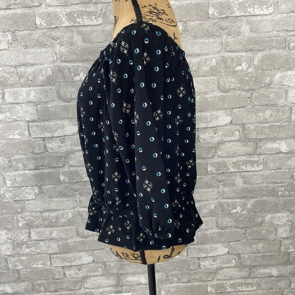 Ann Taylor Navy Print Off Shoulder Top - Picture 2 of 6